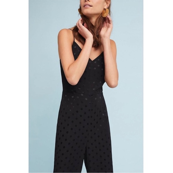 Anthropologie The Essential Jumpsuit Black Polka Dot sz 8 date night wedding - Picture 3 of 11